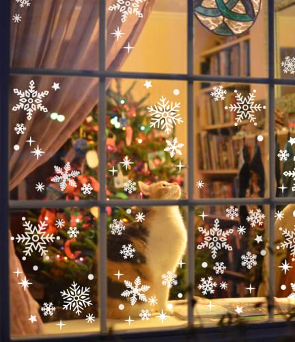 Haus Projekt Weiße Weihnachten Fensteraufkleber wiederverwendbar, 184 statische Fensterbilder, 5 Blatt mit Schneeflocken, Sternen, festlichen Wintermotiven - Weihnachten Deko von Haus Projekt