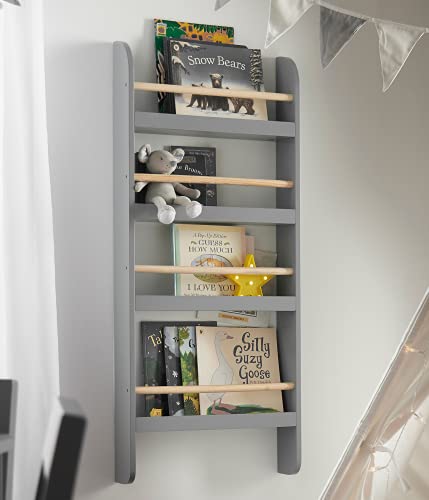 Haus Projekt Grauer Bücherregal für Kinder, Offenes Kinderzimmerregal aus Holz, Mehrzweck Regal mit Vier Reihen, platzsparender Spielzeug-Organiser, Wall Bookcase - Grey von Haus Projekt