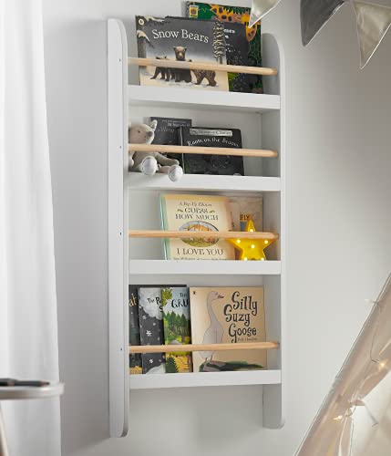 Haus Projekt Weißes Bücherregal für Kinder, Offenes Kinderzimmerregal aus Holz, Mehrzweck Regal mit vier Reihen, platzsparender Spielzeug-Organiser, Wall Bookcase - White von Haus Projekt