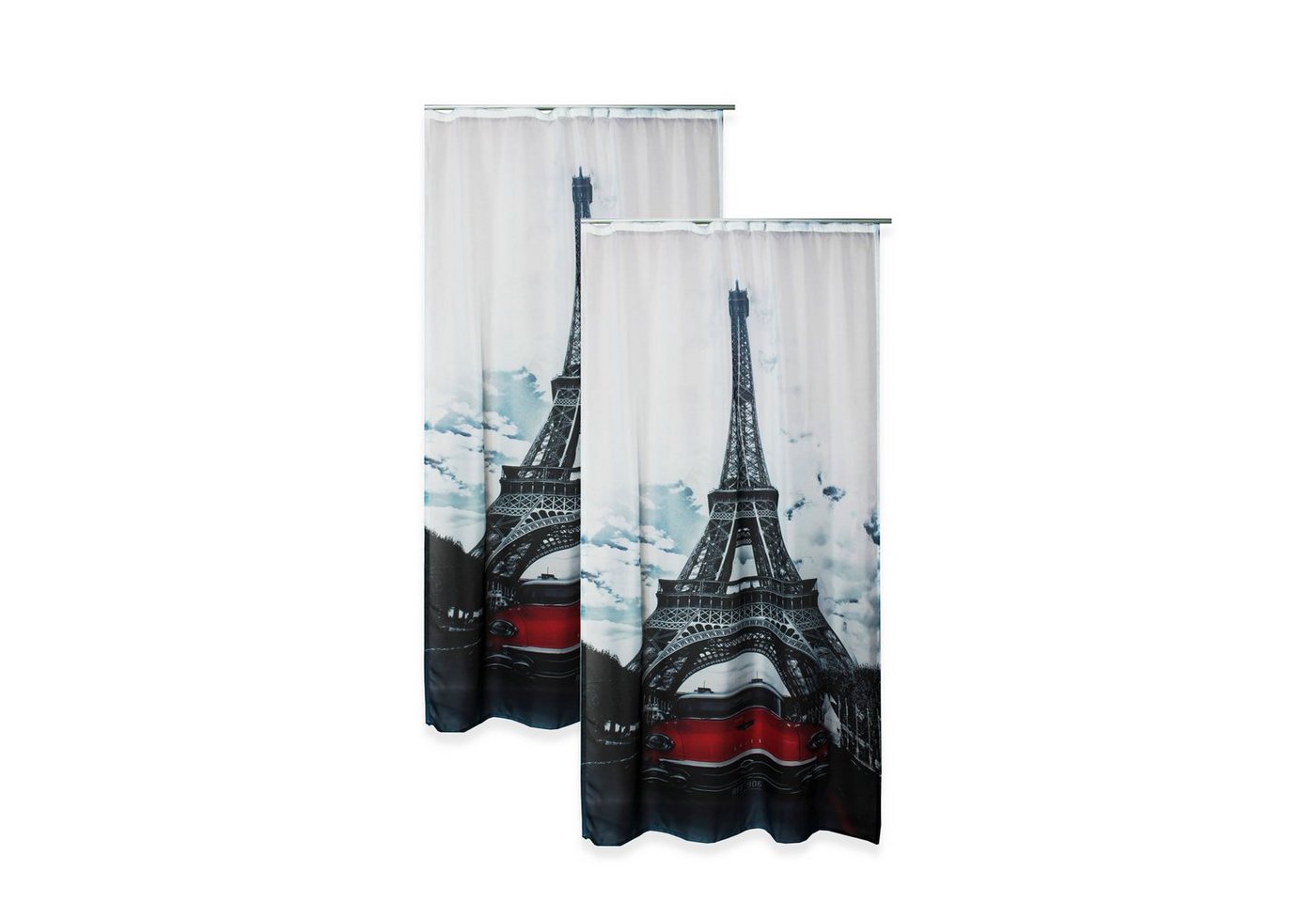 Gardine Vorhang 2er Set Digitaldruck halbtransparent City Motiv 140x245 cm, Haus und Deko, Kräuselband (1 St), halbtransparent, Polyester von Haus und Deko