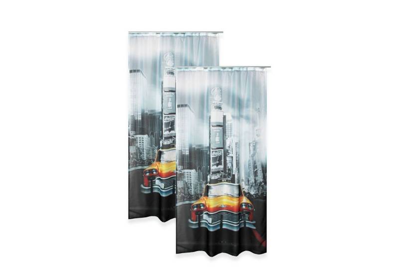 Haus und Deko Gardine Vorhang 2er Set Digitaldruck halbtransparent City Motiv 140x245 cm (1 St), Kräuselband, halbtransparent, Polyester von Haus und Deko