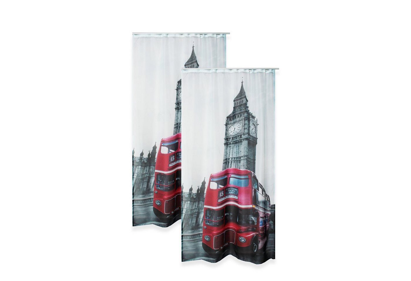 Gardine Vorhang 2er Set Digitaldruck halbtransparent City Motiv 140x245 cm, Haus und Deko, Kräuselband (1 St), halbtransparent, Polyester von Haus und Deko