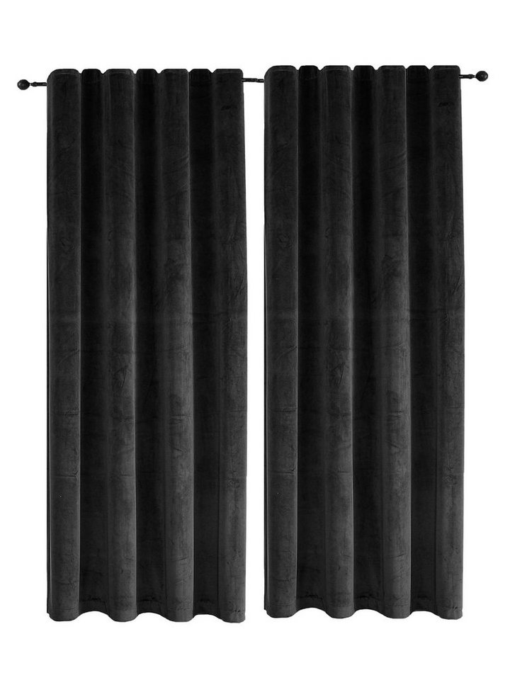 Haus und Deko Gardine Vorhang 2er Set Kräuselband Verdunkelung 140x245 cm Samt blickdicht, Kräuselband (2 St), Polyester von Haus und Deko