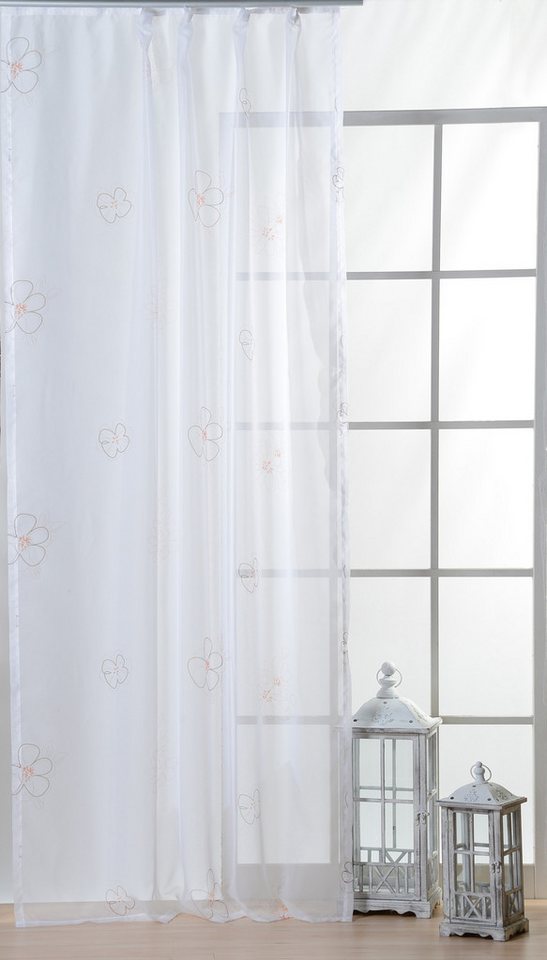 Gardine Vorhang Gardine Voile Kräuselband 140x245 Dekoschal weiß transparent, Haus und Deko, Kräuselband (1 St), blickdicht von Haus und Deko
