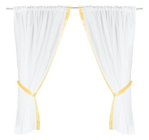 Gardinenset 4-TLG Voile 2X 140x120 cm Stangendurchzug Fenstergardine Weiß mit farbigem Satin-Band für Borte und Raffbänder in Gold Gelb Gardinenset 4-TLG Voile 2X 140x120 cm Stangendurchzug Fenstergardine Weiß mit farbigem Satin-Band für Borte und Raffbänder in Gold Gelb von Haus und Deko