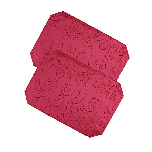 Haus und Deko 2er Platzset 35 x 50 cm Rot Tischset Struktur Damast Circle, bügelfrei fleckenabweisend Platzdeckchen, abwaschbar abwischbar Untersetzer Tischsets von Haus und Deko