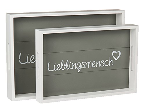 Haus und Deko Holztablett Lieblingsmensch Serviertablett Tablett Holz weiß grau 2er-Set mit 2 Größen von Haus und Deko
