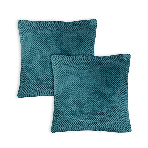 Haus und Deko Kissenbezug 2er Set Life Bi Colour 60 x 60 cm Petrol Weich Dekorativ Kissenbezüge für Sofa Wohnzimmer Schlafzimmer Dekokissen mit verstecktem Reißverschluss Couchkissen Waben Optik von Haus und Deko