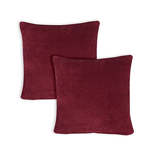 Haus und Deko Kissenbezug 2er Set Life Bi Colour 60 x 60 cm Rot Weich Dekorativ Kissenbezüge für Sofa Wohnzimmer Schlafzimmer Dekokissen mit verstecktem Reißverschluss Couchkissen Waben Optik von Haus und Deko