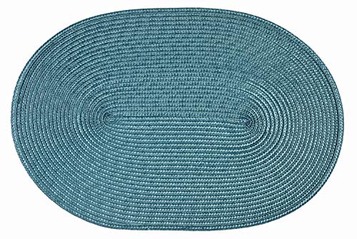 Haus und Deko Platzset Polypro Petrol oval ca. 45 x 30 cm Platzdeckchen Tischset geflochtene Bast-Optik von Haus und Deko