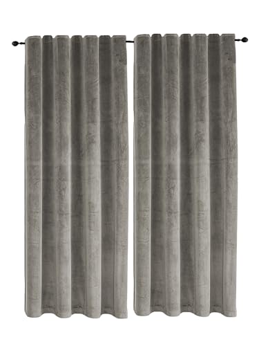 Haus und Deko Vorhang 2er Set Taupe Kräuselband Verdunkelung 140x245 cm Samt Blickdicht Gardine Schlafzimmer von Haus und Deko