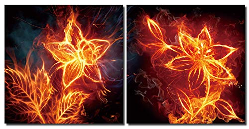 Haus und Deko Wandbild 2-teilig Feuer Blumen glühend heiße Flammen Kunstdruck 2 Bilder auf Holzfaserplatte je 50x50 cm einfache Montage von Haus und Deko