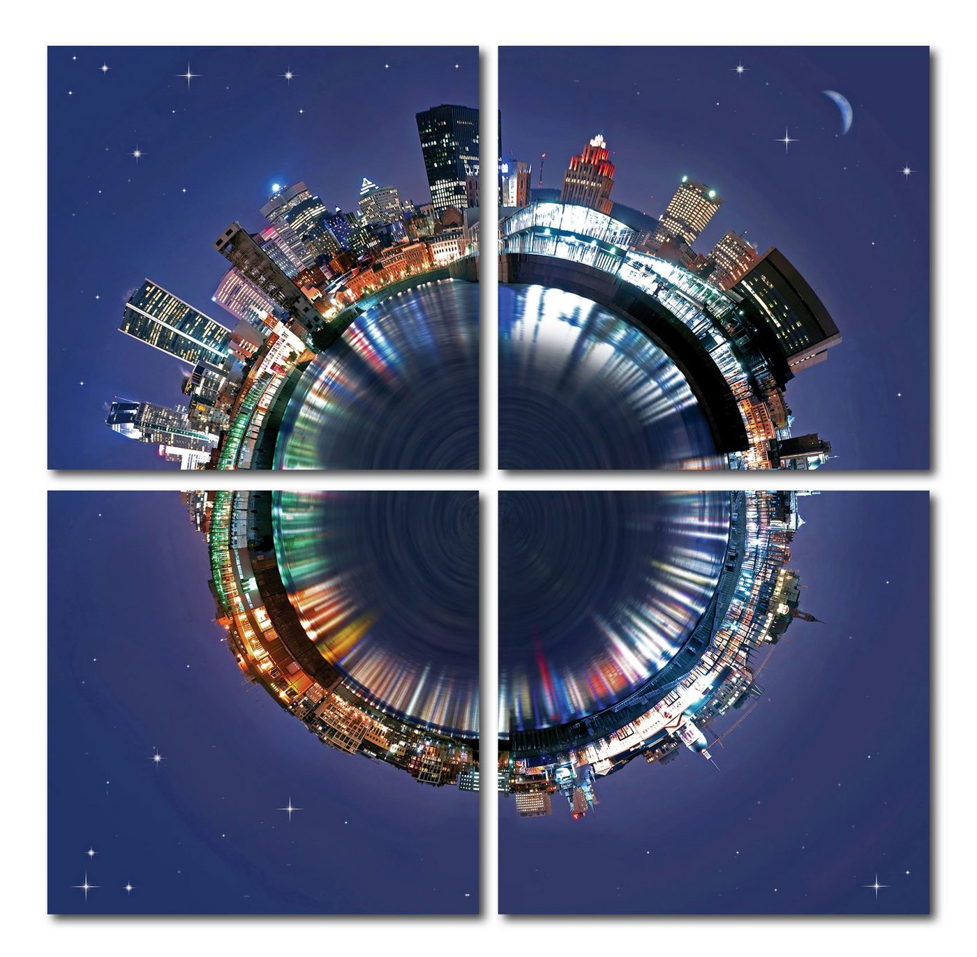 Haus und Deko Wandbild Bild 4er-Set Urban Planet City Skyline Holzfaserplatte Kunstdruck, Skylinie (4 St) von Haus und Deko