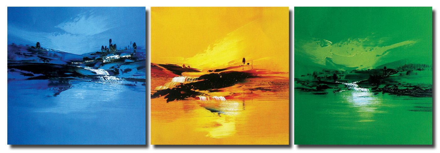 Haus und Deko Wandbild Wandbild Holzrahmen 3-teiliges -Set abstrackt Natur Wasserfall Dekora, Landschaft (3 St) von Haus und Deko