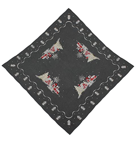 Haus und Deko Tischdecke 85 x 85 cm Anthrazit und Schwarz Stickerei Schneemann Weihnachtstischdecken Mitteldecke Dekorativ Tischdeko Advent Herbst von Haus und Deko