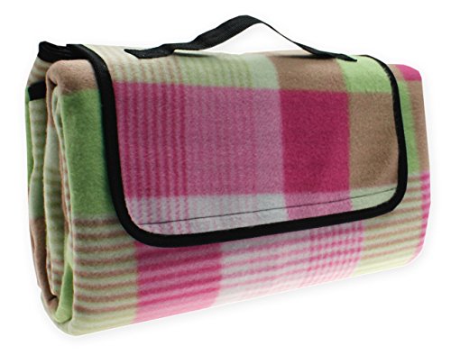 Haus und Deko Picknickdecke wasserdicht pink grün 130x170 cm Strandmatte Stranddecke Outdoordecke weicher Fleece Camping Strand praktischer Tragegriff von Haus und Deko