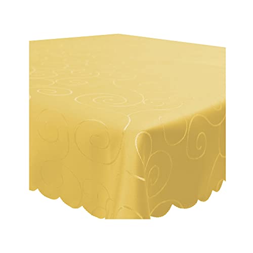 Tischdecke Damast Ornamente Circle, 110x140 cm Gelb, edel bestickte Tischdecken, Tischdeko Wohnzimmer Esszimmer, Tischtuch Bügelfrei und Fleckenabweisend, pflegeleicht waschbar von Haus und Deko