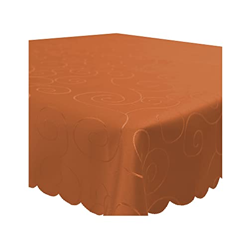 Tischdecke Damast Ornamente Circle, 130x260 cm Terracotta, edel bestickte Tischdecken, Tischdeko Wohnzimmer Esszimmer, Tischtuch Bügelfrei und Fleckenabweisend, pflegeleicht waschbar von Haus und Deko