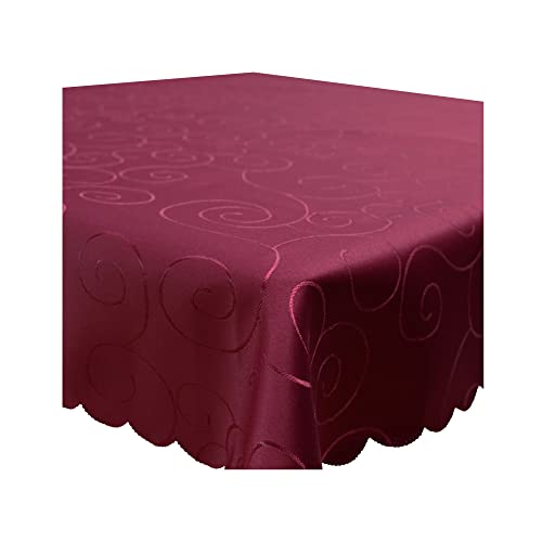 Tischdecke Damast Ornamente Circle, 130x300 cm Bordeaux, edel bestickte Tischdecken, Tischdeko Wohnzimmer Esszimmer, Tischtuch Bügelfrei und Fleckenabweisend, pflegeleicht waschbar von Haus und Deko