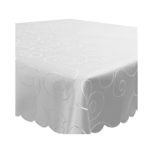 Tischdecke Damast Ornamente Circle, 130x360 cm Weiß, edel bestickte Tischdecken, Tischdeko Wohnzimmer Esszimmer, Tischtuch Bügelfrei und Fleckenabweisend, pflegeleicht waschbar von Haus und Deko