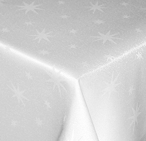 Tischdecke Weihnachten 130 x 260 cm Weiß Rechteckig Weihnachtstischdecken Lurex Sterne bügelfrei knitterfrei Tischdecken Advent Weihnachtsdeko Tischdeko Herbst von Haus und Deko