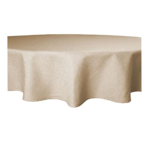 Tischdecke rund 220 cm Ø beschichtet Struktur Leinen-Optik Flecken und Wasser abweisend Lotuseffekt #1224 (beige Natur) von Tischdecke