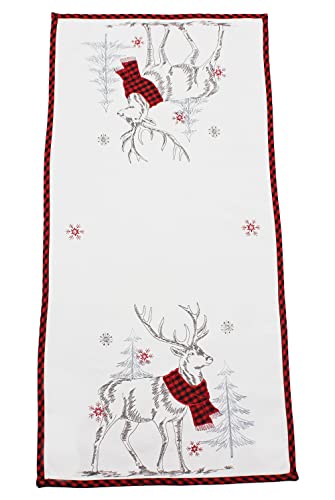 Tischläufer Hirsch Weihnachten Stickerei Weihnachtsdeko Läufer Leinenoptik Tischdecke Weihnachtlich Bestickt Motiv Hirsch (Rot, 40 x 140) von Haus und Deko