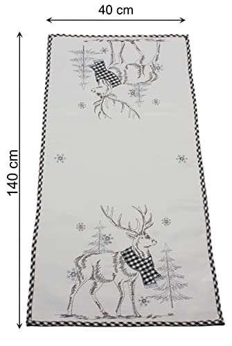 Tischläufer Hirsch Weihnachten Stickerei Weihnachtsdeko Läufer Leinenoptik Tischdecke Weihnachtlich Bestickt Motiv Hirsch (Schwarz, 40 x 140) von Haus und Deko