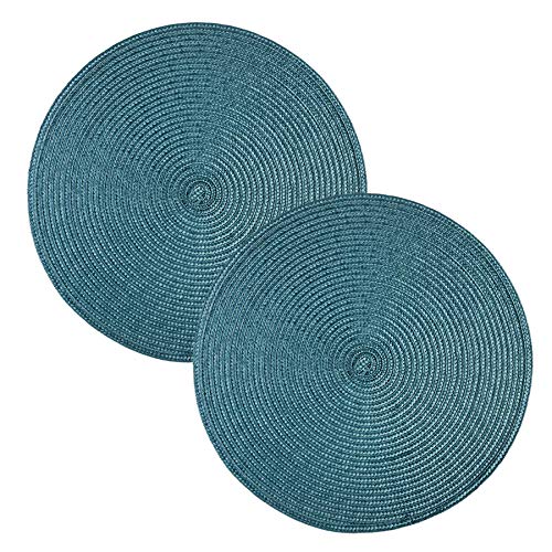 Tischset 2er Set Petrol rund 35 cm Ø Platzset abwaschbar Platzdeckchen Untersetzer von Haus und Deko