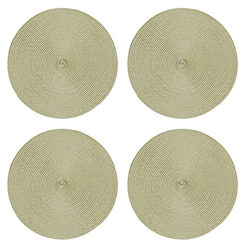 Tischset 4er Set rund 35 cm Natur Platzset geflochtene Optik Untersetzer abwaschbar Platzdeckchen Tischuntersetzer wasserabweisend pflegeleicht Esszimmer von Haus und Deko