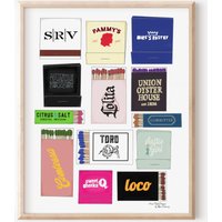 Boston Restaurant Streichholzbrief, Bunte Wandkunst, Matches Poster, Streichhölzer Galerie Grafikdruck von HausCraftDesigns