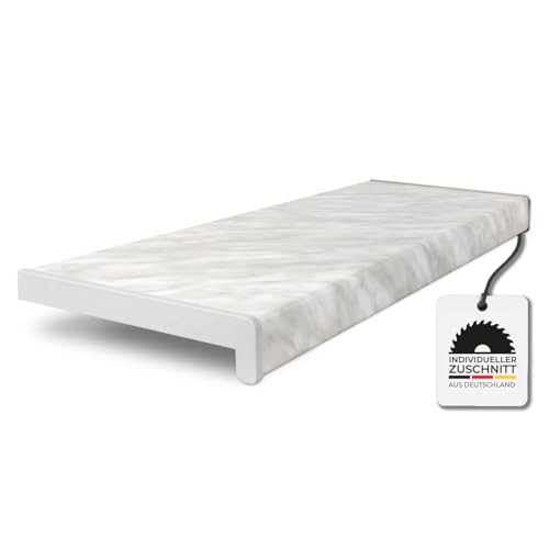 HausFux Fensterbank innen Kunststoff | PVC nach Maß inkl. Seitenabschlüsse (Carrara Marmor, T x L | 15 x 80 cm) von Hausfux