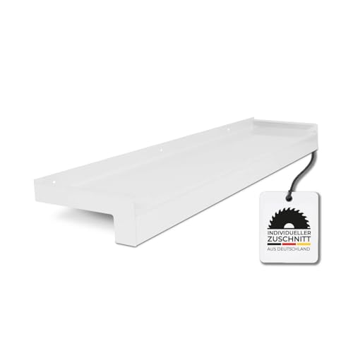 HausFux jetLINE Aluminium Fensterbank außen - nach Maß inkl. Putzabschluss, Klinkerabschluss oder Alu-Gleitabschluss - individueller Zuschnitt - bis 3 m (Weiß, T x L | 18 x 80 cm) von Hausfux