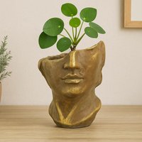 Pflanzentopf Pflanzkopf Kopf Vase Skulptur Topf Blumentopf Deko Büste Bronze von HausGartenDeko