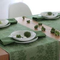 Jacquard Tischläufer 50x150cm Grün Frühling 100% Leinen Mit Hohlsaum von HausNr22Shop