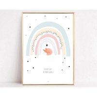 Kinderbild, Kinderposter, Regenbogen, Babyposter, Geschenk Taufe, Geburt"Schlaf Gut" von HausNr26