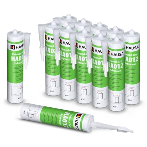 HAUSA Maler-Acryl 12x 310ml elastische Acryl-Dichtmasse HA012 für Fugen im Innen & Außen Bauacryl zum Verfugen von Türen Fenstern Fensterblättern, Füllen von Wand- Decken- Fassadenrissen, weiß HAUSA Maler-Acryl 12x 310ml elastische Acryl-Dichtmasse HA012 für Fugen im Innen & Außen Bauacryl zum Verfugen von Türen Fenstern Fensterblättern, Füllen von Wand- Decken- Fassadenrissen, weiß von Hausa
