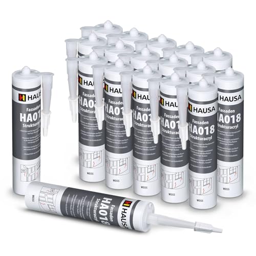 HAUSA Struktur-Acryl Fassaden-Acryl 18x 310ml weiß körniger Acryl-Dichtstoff HA018 zum Verfugen Füllen von Rissen Fugen Löchern im Innen- Außenbereich elastische Fugenmasse mit Körnung Putzacryl von Hausa