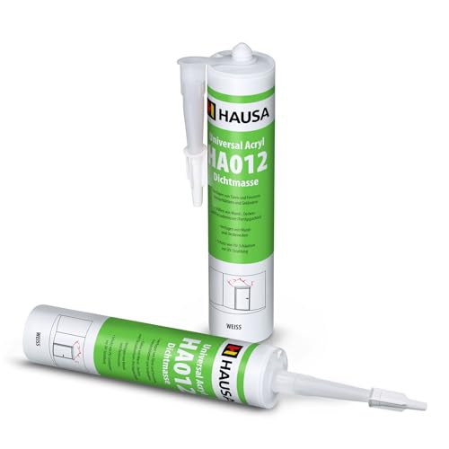 HAUSA Maler-Acryl 2x 310ml elastische Acryl-Dichtmasse HA012 für Fugen im Innen & Außen Bauacryl zum Verfugen von Türen Fenstern Fensterblättern, Füllen von Wand- Decken- Fassadenrissen, weiß von Hausa