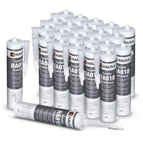 HAUSA Struktur-Acryl Fassaden-Dichtstoff 24x 310ml Weiß Körnig HA018 Zum Verfugen Füllen Von Rissen Fugen Löchern Im Innen- Außenbereich Elastische Fugenmasse Mit Körnung Putzacryl von Hausa