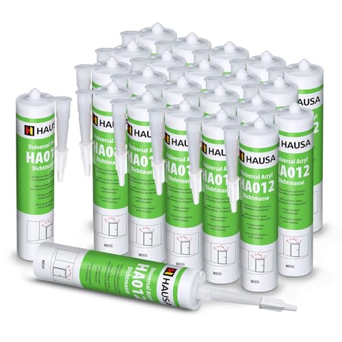 HAUSA Maler-Acryl 24x 310ml elastische Acryl-Dichtmasse HA012 für Fugen im Innen & Außen Bauacryl zum Verfugen von Türen Fenstern Fensterblättern, Füllen von Wand- Decken- Fassadenrissen, weiß HAUSA Maler-Acryl 24x 310ml elastische Acryl-Dichtmasse HA012 für Fugen im Innen & Außen Bauacryl zum Verfugen von Türen Fenstern Fensterblättern, Füllen von Wand- Decken- Fassadenrissen, weiß von Hausa