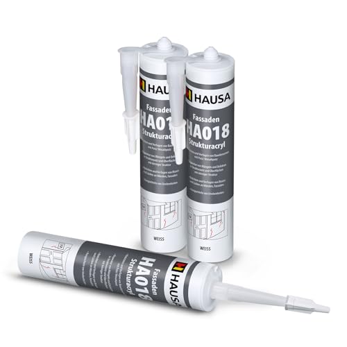 Hausa 3 x HAUSA Strukturacryl Fassadenacryl 310ml Weiß Acryl mit Körnung Abdichtung für Außenbereich - Putzacryl körnig Top Reparaturacryl Riss stop Außen Acryl Fugenmasse für Ausbesserungen Putz von Hausa
