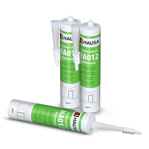 HAUSA Maler-Acryl 3x 310ml elastische Acryl-Dichtmasse HA012 für Fugen im Innen & Außen Bauacryl zum Verfugen von Türen Fenstern Fensterblättern, Füllen von Wand- Decken- Fassadenrissen, weiß HAUSA Maler-Acryl 3x 310ml elastische Acryl-Dichtmasse HA012 für Fugen im Innen & Außen Bauacryl zum Verfugen von Türen Fenstern Fensterblättern, Füllen von Wand- Decken- Fassadenrissen, weiß von Hausa