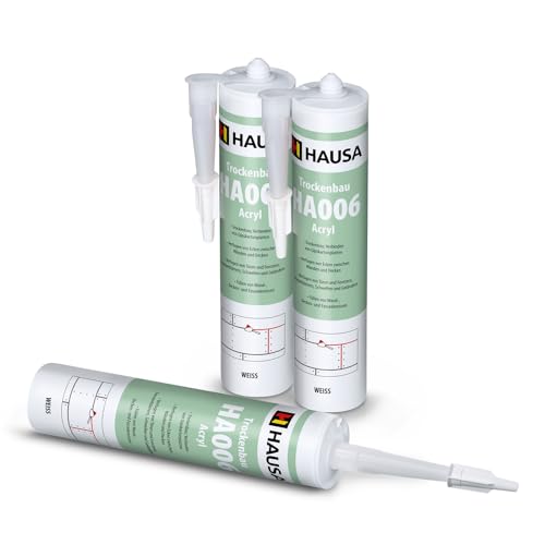 Hausa Maler-Acryl HA006 Universal elastische Acryl-Dichtstoff Weiß für Anwendungen im Innen- und Aussenbereich, überstreichbar, geruchlos, 3 x 310 ml Kartusche von Hausa