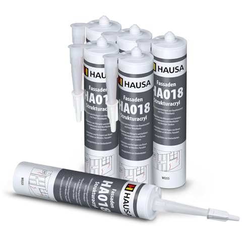 HAUSA Struktur-Acryl Fassaden-Dichtstoff 6x 310ml Weiß Körnig HA018 Zum Verfugen Füllen Von Rissen Fugen Löchern Im Innen- Außenbereich Elastische Fugenmasse Mit Körnung Putzacryl von Hausa