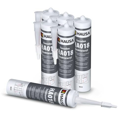 HAUSA Struktur-Acryl Fassaden-Acryl 6x 310ml weiß körniger Acryl-Dichtstoff HA018 zum Verfugen Füllen von Rissen Fugen Löchern im Innen- Außenbereich elastische Fugenmasse mit Körnung Putzacryl von Hausa