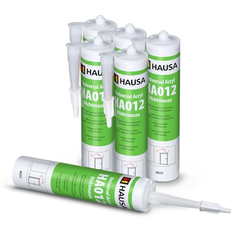 HAUSA Maler-Acryl 6x 310ml elastische Acryl-Dichtmasse HA012 für Fugen im Innen & Außen Bauacryl zum Verfugen von Türen Fenstern Fensterblättern, Füllen von Wand- Decken- Fassadenrissen, weiß HAUSA Maler-Acryl 6x 310ml elastische Acryl-Dichtmasse HA012 für Fugen im Innen & Außen Bauacryl zum Verfugen von Türen Fenstern Fensterblättern, Füllen von Wand- Decken- Fassadenrissen, weiß von Hausa