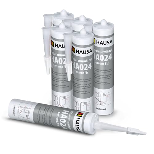 HAUSA Reparatur-Mörtel Cement Fix HA024 6x 310ml zementgrau gebrauchsfertiger Fugenmörtel zum Verfugen Füllen Ausbessern von Fugen Brüchen Rissen, Express Zement für Innen & Außen, Dichtmasse von Hausa