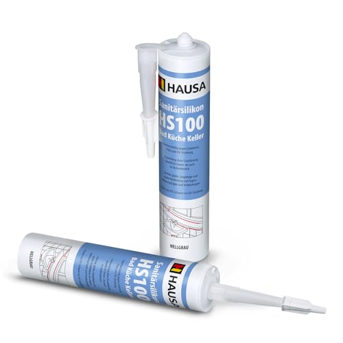 HAUSA Sanitär-Silikon HS100 hellgrau 2x 310ml hochelastische Fugendichtmasse für Bad Dusche Küche schimmelresistenter wasserdichter Acetat Silikon-Dichtstoff in Kartusche zum Abdichten Verfugen von Hausa