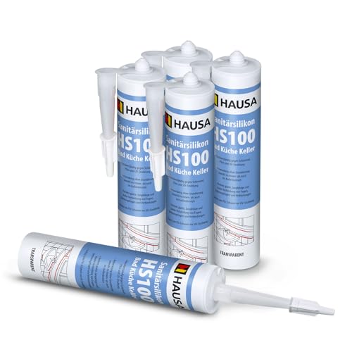 HAUSA Sanitär-Silikon HS100 transparent 5x 310ml hochelastische Fugendichtmasse für Bad Dusche Küche schimmelresistenter wasserdichter Acetat Silikon-Dichtstoff in Kartusche zum Abdichten Verfugen von Hausa